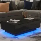 Modern Coffee Table with 4 Drawers LED Center Table Black High Gloss Finish