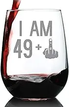 49 + 1 Middle Finger - 50th Birthday Stemless Wine Glass for Women & Men - Cute Funny Wine Gift Idea - Unique Personalized Bday Glasses for Best Friend Turning 50 - Drinking Party Decoration