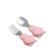 1Set Carton Pilot Tableware For Kids 18/8 Stainless Steel Spoon Fork Dinnerware Set With Silicone Handle Kitchen Dinner Set