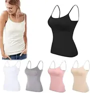 [ROCOTT] Womens Cotton Shelf Bra, Girl Tank with Built in Bra, Adjustable Strap Camisole with Tank Top Bra for Girl (Color : Black, Size : Medium)