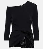 [Safiyaa] Safiyaa Juah sequined asymmetric crêpe top AU 18 black
