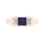 1.11 ct Princess Cut Sapphire Gemstone Three-Stone Promise Ring Rose Gold