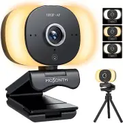 Webcam with Microphone, 60FPS Autofocus Computer Camera with 3 Light Col