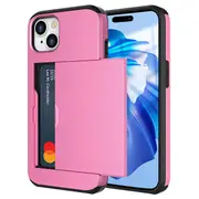 ZUSLAB for Apple iPhone 15 Plus Case Slide Armor Card Holder Protective Shockproof Hard Back Cover (2023) - Pink