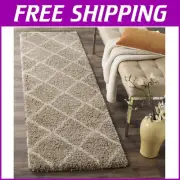 Contemporary Trellis Runner Rug 2'3" x 6' - Plush Non-Shedding Shag for Any Room