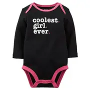Carter's Girls Long Sleeve "Coolest Girl Ever" Graphic Bodysuit; Black/Pink 3M