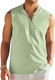 [COOFANDY] Sleeveless Beach Shirts for Men Summer Tank Shirts Casual Henley Tank Top