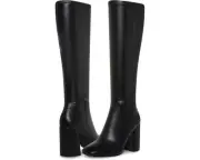 Steve Madden Lizah Boots Womens 9.5 Black Square-Toe Block Heel Knee High KHD144
