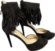 KENNETH COLE NEW YORK Women's Geneva Dress heels with Fringe Black NEW IN BOX 8