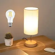 LED Bedside Lamp with USB Port AU Plug Touch Control Table Lamp Wood Base 3 Way Dimmable Nightstand Lamp with Flaxen Fabric Shade LED Bulb for Bedroom Living Room Dorm Home Office