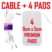 TENS EMS ELECTRODE CABLE & PADS - 4 LARGE 9cm x 6cm PREMIUM PADS + 1 CABLE ⭐⭐⭐⭐⭐