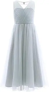 [iiniim] Big Girls' Cutout Back Mesh Flower Junior Bridesmaid Dresses Ball Gowns