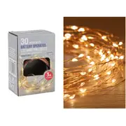 30 Warm White Battery Operated LED Wire Pin String Lights 3m