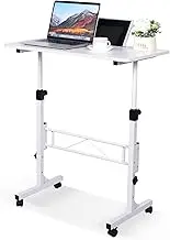 KLSMYHOKI Standing Desk Adjustable Height, Mobile Stand Up with Wheels Small Computer Rolling Desk, Portable Laptop White Table Home Office Desks 16''x31.5'' Height 27''-43.5''