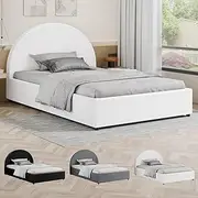 ALFORDSON Bed Frame with Gas Lift Storage, Single Size Bed Base with Padded Headboard, Howell Mattress Foundation withfor Bedroom, Apartment, Living Room and Office, White PU Leather