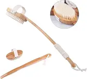 Back Bath Brush with Long Bamboo Handle, Lifetop Back Body Scrubber Exfoliates Dry Skin Shower Brush, Natural Bristle