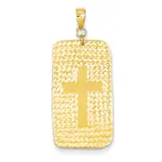 14k Yellow Gold Diamond-cut Rectangle Plate Shiny Cross Center Pendant