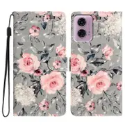 For Motorola Moto G34 5G Case Pattern Printing Leather Phone Cover with Wallet Stand Flowers