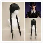 Women Wig Soft Hairpiece Movie Wednesday Addams Cosplay Women Wig Black