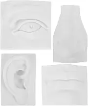 COHEALI Art Crafts 3D Gypsum Geometry Sketch Basic Form Eye Ear Nose Mouth Learning Tools Artists Sketch Drawing Practice Model Sketch Practice Statue 4pcs White, BG0E11811T9I27Q1D