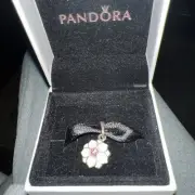 PANDORA 925 Sterling Silver Enamel Pink C Z Magnolia Bloom Dangle Pendant