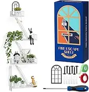 Fire Escape Shelf 4 Tier Metal Fire Escape Wall Shelves with Baskets, New York Action Figurine Display Shelf, Unique Rustic Floating Decorative Wall Shelves White