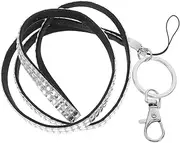 HOMSFOU Bling Rhinestone Lanyard with Id Holder Stylish Neck Strap for Women for Keys Mobile Phones Cardholders Glamorous Accessory for Nurses Teachers and Office Workers