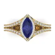 1.2ct Marquise split Halo Tanzanite Stone Promise Wedding Ring 14k Yellow Gold