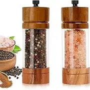 2 Pack Wood Salt and Pepper Grinder Set,Premium Acrylic Salt and Pepper Grinder Set with a Adjustable Ceramic Rotor - Made of High-Grade Acacia Wood Material, 6 Inches
