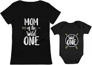 [Tstars] Wild One Mom & Baby 1st Birthday Baby Bodysuit & Women's T-Shirt Matching Set