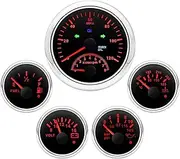 ARTILAURA 5 Gauge Set 3-3/8" 85mm GPS Speedometer with Tachometer, 2-1/16" Fuel Level Gauge, Water Temperature Gauge, Oil Pressure Gauge, Voltage Boat Gauge Set for Car AUTO Boat Marine (Black)
