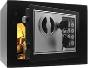 Steel Money Box with Keys and Pass Code for Home Office Hotel Business Use, Electronic Digital Keypad Mini Small Security Safe Box for Cash Hidden,Documents, Files and Other Valuables