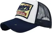 [YULOONG] Vintage Half Mesh Baseball Cap Embroidery Western Washed Denim Trucker Cap Cotton Sun Hat Adjustable Unisex