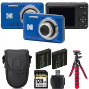 Kodak PIXPRO FZ55 Digital Camera (Blue) +Extra Battery +Tripod +Case -128GB Kit