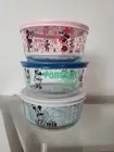 Disney Pyrex Mickey Bowls, New set of 3 , 4 cup storage glass with lids