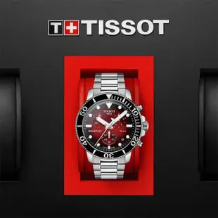 【TISSOT 天梭】官方授權 Seastar 1000 海洋之星300米潛水三眼計時錶-紅/45mm 送行動電源(T1204171142100)