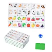 4 Players Mahjong Block Set, 128 Green Tiles(1.18”) with Animal and Food