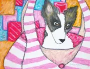 PAPILLON Purse Dog Art ORIGINAL 8.5 x 11 Pastel Painting "Hitchin' A Ride" Puppy