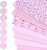 Magibeads 7Pcs Flower Cotton Fabric Bundles 10" x 10" Quilted Fabric Set Floral Fat Quarters Sewing Fabrics for DIY Quilting Patchwork Handmade Crafting Party Decor Scrapbooking Cloth (Pink)