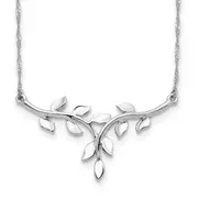 14K White Gold Polished Leaf Necklace