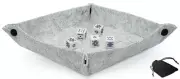Dice Rolling Tray Folding Grey Felt Mat + White Poker Dice Spades Ace Squared