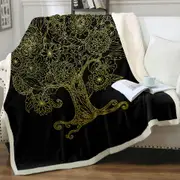 Golden Tree Drawing over Black Throw Blanket