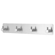 Self Adhesive Hook Stainless Steel Towel Wall Hangers with 4 Hooks, Silver