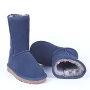 Fashion Real Cowhide Women Snow Boots Classic Warm Winter Shoes With Non-slip Soles Navy Blue 6