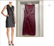 NWT $798 ELIE TAHARI MARSALA BURGUNDY LAMB LEATHER & PONTE DRESS Sz 0