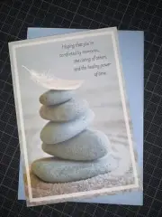 (1) Hallmark Heal Feather Balanced Rocks Cairn Sorry For Your Loss Sympathy Card