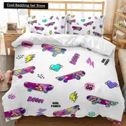 v1958 Bed Sheets Skateboard Duvet Cover Set Skateboard Player Hip Hop Bedding Set Teens Street Hobby Sport Hippie King Size Polyester Quilt Cover 3-Pi