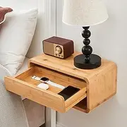 Bamboo Floating Nightstand with Drawer & Open Shelf - Fully Assembled Wall Mounted Bedside Table with Modern Design for Bedroom and Small Spaces - FSC Certified Bamboo Side Table