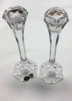 Pair of 2 Bohemia Lead Crystal Crystal Candlestick Holders 8” Czech Republic