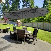 Costway480cm Twin Patio Umbrella with 48 LED Lights and Solar Pane-Grey
